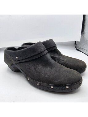 Merrell Black Leather Luxe Wrap Womens Size 9.5 Black Slip On Clogs Casual